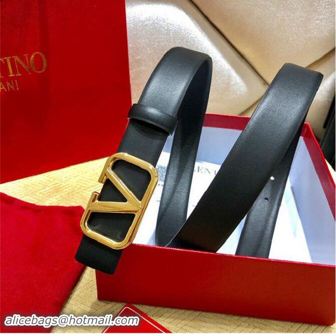 Discount Valentino Width 2.5cm Original Leather VLOGO Belt V7473 Black Gold Hardware