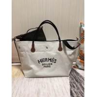 Luxurious Hermes Canvas Shopping Bag H0734 white