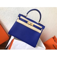 Discount Hermes original Togo leather kelly bag KL32 blue