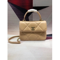 Best Price Chanel CC original lambskin top handle flap bag A92236 apricot&Gold-Tone Metal