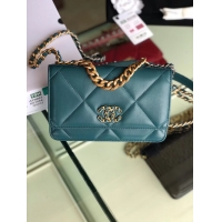Best Quality Chanel 19 Classic Sheepskin Leather Chain Wallet AP0957 blue & Gold-Tone Metal