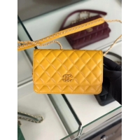 Free Shipping Discount Chanel Original Leather Chain Wallet AP0724 yellow
