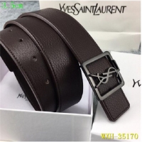 Classic Yves Saint Laurent Width 3.5CM Logo Leather Belt Y35170 Coffee