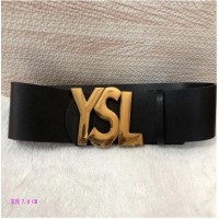 Faux Yves Saint Laurent Width 7CM Logo Leather Belt Women Y8102 Black