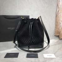 Discounts Yves Saint Laurent Black Matte Leather Bucket Bag Y568606 Black