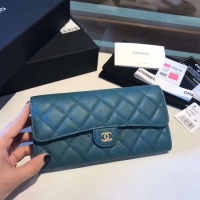 Luxury Chanel long flap wallet A80759 blue