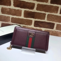Low Cost Gucci Ophidia leather zip wallet 523154 Wine