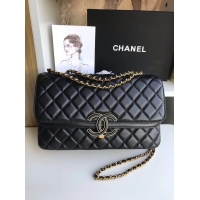 Luxury Hot Chanel flap bag Lambskin & Gold-Tone Metal 57276 black