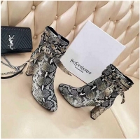 ​Top Quality Saint Laurent Heel 9.5cm Leather Ankle Boots Python Pattern with Bow Knot YSL8967