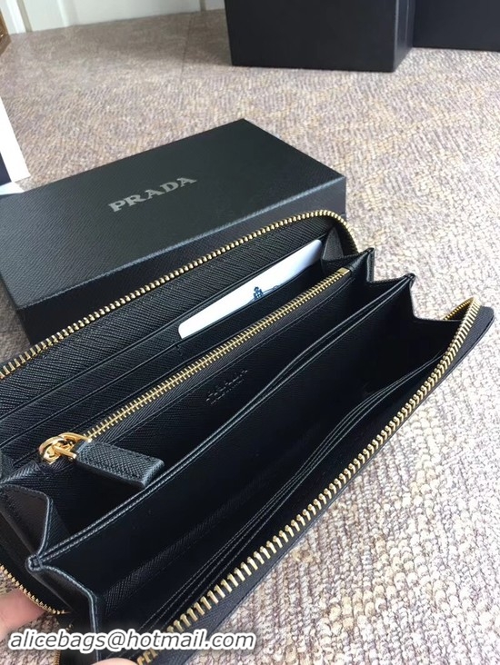 Top Quality Prada Saffiano Leather Large Zippy Wallets 1MH317 Black