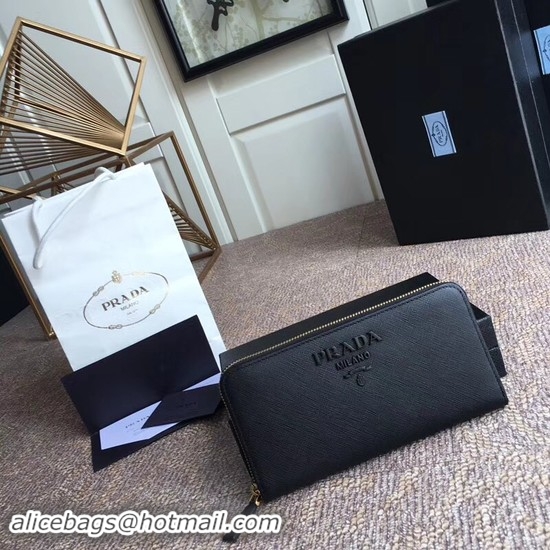 Top Quality Prada Saffiano Leather Large Zippy Wallets 1MH317 Black