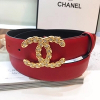 Discount Imitation Chanel Width 30mm CC Logo Calf Leather Belt 56602 Red