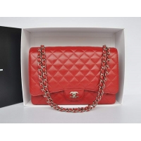 Top Quality Chanel Classic A36070 Red Original Grain Leather Large Flap Bag Silver