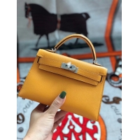 Buy Discount Hermes original mini Kelly chevre mysore K19CM Mango yellow&silver Metal