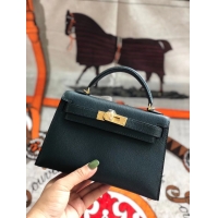 Original Cheap Hermes original mini Kelly chevre mysore K19CM Blackish green&Gold Metal