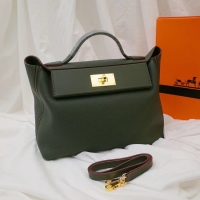 Duplicate Hermes Kelly togo Leather Tote Bag H2424 Blackish green
