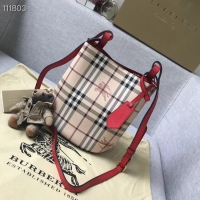 Low Cost BURBERRY Banner small vintage check and leather tote Bag 1581 red