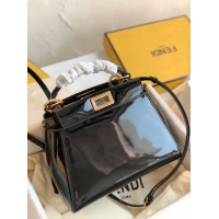 Luxury Classic Fendi PEEKABOO ICONIC MINI Black patent leather bag 8BN244