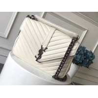 Cheapest Saint Laurent Small Classic Monogramme Leather Flap Bag Ancient Silver Hardware Y2802 White