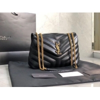 Buy Discount Yves Saint Laurent Calfskin Leather Tote Bag Black 464678 Gold hardware