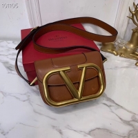 Unique Style VALENTINO Origianl leather shoulder bag V0032 brown