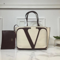 Traditional Specials VALENTINO Canvas Shopping Bag V0065 White&Brown