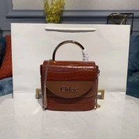 Most Popular Chloe Original Crocodile skin Leather Top Handle Small Bag 3S030 Brown