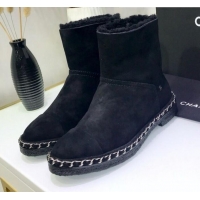 Good Taste Chanel Suede Wool Chain Trim Flat Short Boots G34113 Black 2019 (JINC-9102452 )