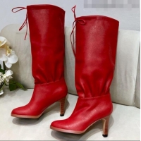 Lower Price Gucci Leather Tied Mid-heel High Knee Boot 549680 Red