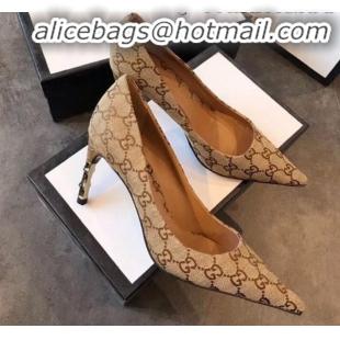 Discount Gucci GG Canvas Bamboo Heel Pumps G21613 Beige 2020