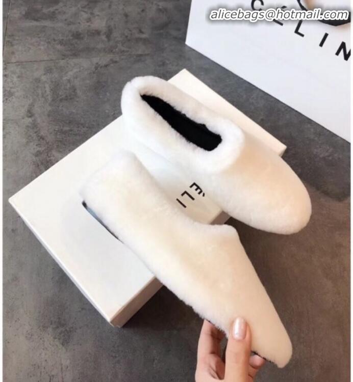 Charming Celine Wool Flat Loafers C82106 White