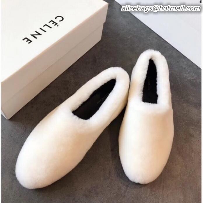 Charming Celine Wool Flat Loafers C82106 White