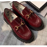 Classic Practical Gucci Leather Horsebit Lug Sole Loafers G01539 Burgundy