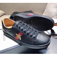 Low Price Gucci Ace Sneaker with Real Snake Leatehr Back And Embroidered Bee G03183 Black