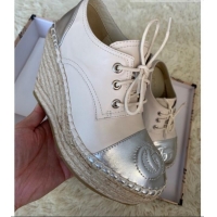 Low Price Gucci GG Leather Lace-up Platform Espadrille White Leather G21144 White/Silver