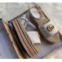 Low Price Gucci Chevron Leather Platform Espadrille Sandals with Double G30308 White 2020