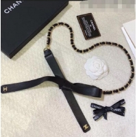 Good Discount Chanel Leather Chain Bow Belt AA6619 Black