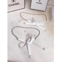 Low Cost Chanel Leather Chain Bow Belt AA6619 White