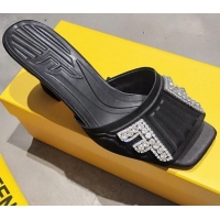 Popular Style Fendi Crystal FF Mid-heel/Flat Slide Sandals G62525 Black