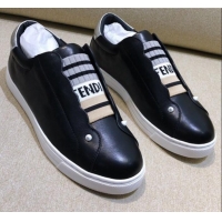 Best Luxury Fendi Calfskin Slip-on Elastic Strap Sneakers G70964 Black