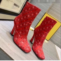 Duplicate Fendi FFreedom Silk Satins FF Logo Stripes High-Heel Short Boot G71910 Red