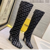 Modern Fendi FFreedom Silk Satins FF Logo Stripes High-Heel High Boot G71914 Black