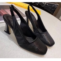 Fashionable Fendi FFreedom Satin Square-Toed High-Heel Slingback Pump G72701 Black