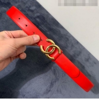 Popular Style Chanel Calfskin Belt Width 30mm with CC Buckle 21235 Bright Red