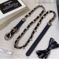 AAAAA Discount Chanel Pearl Leather Chain Belt AA0594 Black