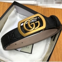 Discount Gucci GG Signature Leather Belt Width 30mm with Framed GG Buckle 12048 Black