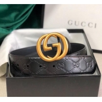 Reproduction Discount Gucci GG Embossed Leather Belt Width 34mm with GG Buckl 20648 Black