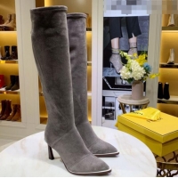 Top Design Fendi FFreedom Stretch Fabric Heel High Boots G92336 Grey 2020