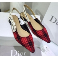 Low Price Dior J'Adior Flat Slingback Pump in Red Tartan Fabric G12215 2020
