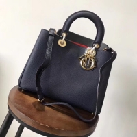 Best Quality Dior Diorissimo Bag in Original Grainy Leather CD0678 navy blue & Gold-Tone Metal